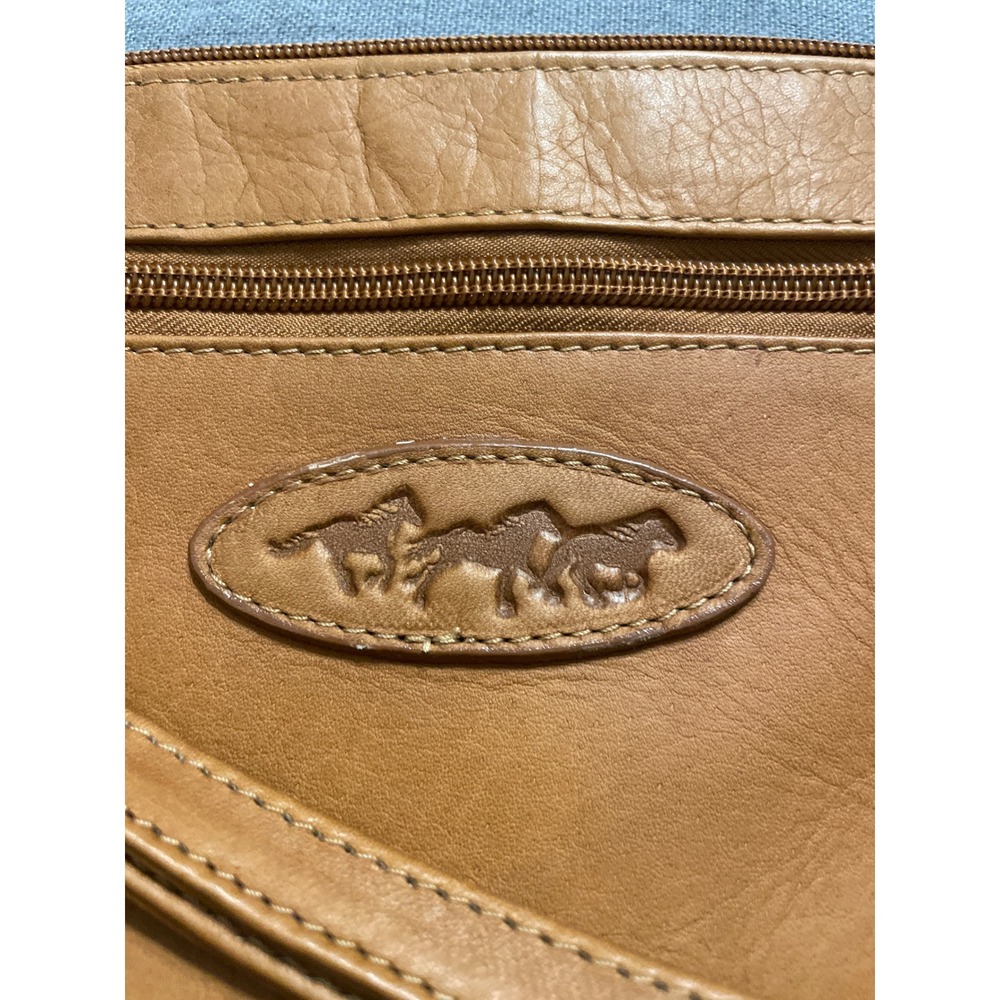 Western Tan Leather Wristlet Clutch Horse Embossed Pouch Bag Brass Hardware - Picture 2 of 4